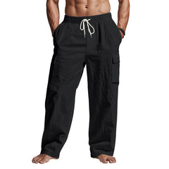 HEARUJOY - Men's Linen Four-season Thin Breathable Workwear with Multiple Pockets and Loose Casual Wide-leg Pants