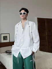 Hearujoy Metal Decorated Shirt Men Korean Fashion Spring and Fall New Loose Button Cardigan Long-sleeved Shirts Streetwear Men Clothing