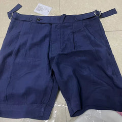 HEARUJOY - Summer British Style Men Naples Cotton Linen Shorts Paris Waist Buckle Knee Solid Breathable High Quality Casual Loose Shorts