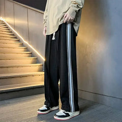 Hearujoy Sweatpants for Men Grey Vintage Trousers Straight Male Sweat Pants Cotton Wide Leg Free Shipping Casual Young La Summer Harajuku