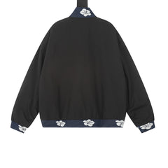 Hearujoy Streetwear Cleanfit Jacquard Patchwork Baseball Jacket Men's Stand Collar Windbreaker Casual Black Nylon Jacket Oversized
