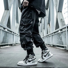 Hearujoy Black Cargo Pants Men Joggers Hip Hop Techwear Pants Hippie Cargo Trousers for Men Streetwear Plus Size Pockets Oversize