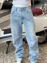 HEARUJOY - Men'S Vintage Washed Blue Loose Fit Jeans - Casual Straight Leg Denim Pants with Zipper Fly, All-Season Comfort, Mid Waist, Casual