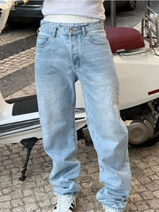 HEARUJOY - Men'S Vintage Washed Blue Loose Fit Jeans - Casual Straight Leg Denim Pants with Zipper Fly, All-Season Comfort, Mid Waist, Casual