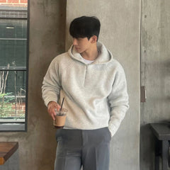 Hearujoy Winter Clothing Men's Luxury Knitted Zipper Hooded Pullovers Sweater Casual Streetwear Striped Solid Color Long Sleeve Hoodie