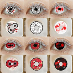 YICKYUE - 1 Pair Red Halloween Contact Lenses White Cosplay Pupils Soft Colored Contact Lenses Black Anime Lenses Yearly Use Lens