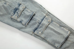 Hearujoy Side Pocket Washed Light Blue Baggy Jeans for Men Pantalones Hombre Y2k Straight Casual Denim Trousers Oversized Cargo Pants