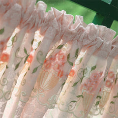 YICKYUE - French Countryside Embroidery Lace Short Curtain Without Punching Blackout Curtain Velcro Pink Romantic Home Decoration Curtain