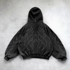 Hearujoy Y2K Retro Printed Zipper Hoodie American Punk Gothic Sport Coat Men and Women Street Hip Hop Harajuku Trendy Loose Sports shirt