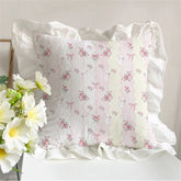 YICKYUE - Korean Romantic Pillow Girl's Heart Washed Cotton Ruffled Cushion Cover Core Car Sofa Carto Rabbit Floral Pillow 45cmx45cm