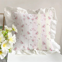 YICKYUE - Korean Romantic Pillow Girl's Heart Washed Cotton Ruffled Cushion Cover Core Car Sofa Carto Rabbit Floral Pillow 45cmx45cm