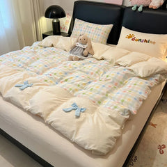 YICKYUE - Girl Princess Style Pure Cotton Bedding Set Soft Sleep Naked Bow Bedclothes for Bedroom French Bed Decoration for Four Seasons