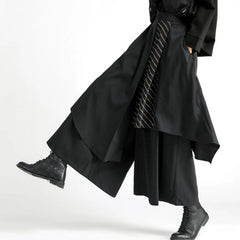 HEARUJOY - Mens Dark Style Double Layer Irregular Skirts 2024 New Genderless Casual Fashion Youth Loose Solid Color Wide Leg Pants Unisex