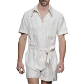 Hearujoy Mens Sports Strap Casual Short-Sleeve Jumpsuit 2024 New Spring Summer Genderless Home Simple Solid Color Loose Jumpsuit Unisex