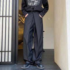 Hearujoy Men's Trousers Baggy Casual Pants Autumn New Pleated Double Waistband Niche Design Trend Korean Straight Leg Pants 9C2189