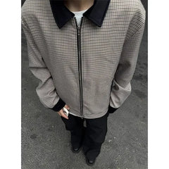 Hearujoy Plaid Retro Jacket Men's Spring Autumn Streetwear American Lapel Jacket Color Blocking Design Coat High-end Motorcycle Suit Top