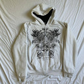 Hearujoy Vintage Wing Print Graphic Long Sleeve Hoodies Women Grunge Zip Up Hoodie Goth Streetwear Oversized Sweatshirt Harajuku Y2k Tops