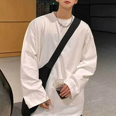 HEARUJOY - Casual Spring Autumn Shirt 5XL Black Thin Casual Tops Solid Color T-Shirt Regular Length Shirt Daily Wear Shirt