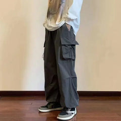 HEARUJOY - Men Elastic Waist Solid Color Cargo Pants Multi Pocket Loose Baggy Pants for Women Streetwear Harem Casual Pants하렘 바지