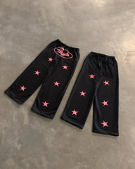 Hearujoy Harajuku Man Long Pants Pink Stars Graphic Pants Streetwear American Joggers Men Y2k Casual Trousers Male Korean Streetwear