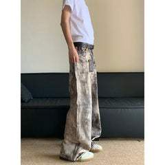 HEARUJOY - Jeans Men Floor Length Pant Denim Pants Camouflage Print Loose Casual Straight Trousers Pocket Splice Autumn Winter New