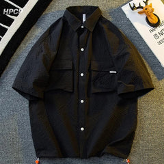 Hearujoy Korean Style Fashionable Ice Silk Short-sleeved Work Shirt Suit American Summer Trend Quick-drying Shorts Clothes Complete Set
