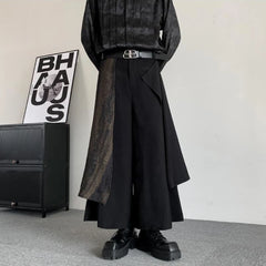 Hearujoy Mens Dark Knight Style Japanese Genderless Spliced Culottes Essential For Couples Irregular Casual Temperament Wide-Leg Culottes