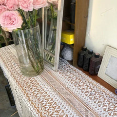 YICKYUE - New White bowknot Crochet Lace Table Flags Simple Artistic Bow Long Tablecloth Desktop Decoration Hollowed Out Desk Cloth