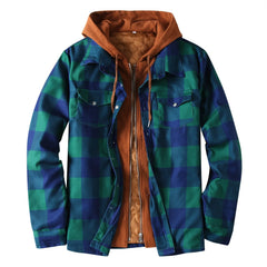 HEARUJOY - Men'S Winter Plus Size Plaid Jacket Korean Thickened Turndown Pocket Hooded Jacket Thick Loose Shirt Top Jacket Mens Clothing