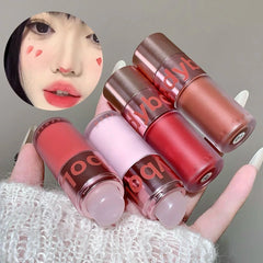 YICKYUE - Lip&Cheek Double-ended Makeup Lip Mud Matte Rose Red Lip Tint Peach Blusher Lasting Natual Mousse with Silicone Blending Brush