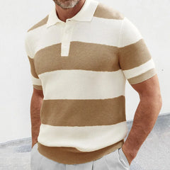 HEARUJOY - Men's New Polo Shirt Color Striped Short-sleeved Lapel Casual Sweater Top