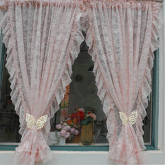 YICKYUE - Pastoral Double-Layer One-Piece Floral Gauze Curtain Punch-Free Half Curtain Living Room Balcony Window Screen Customizable