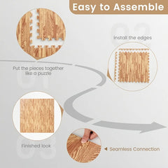 YICKYUE - 18pcs EVA Foam Interlocking Floor Mats Wood Grain Design Home Fitness Game Special Mat Anti-Slip Bedroom Floor Mat for Home Use