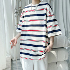 YICKYUE - Men's Cotton T-shirt Striped 5XL Mens Oversized T Shirts Fashion Tee Shirts Casual Wear Summer Tshirt Big Size for Man