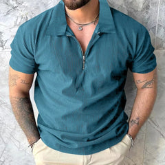 HEARUJOY - Summer New Fashion Elegant Casual Solid Color Short-Sleeved Polo Shirt Men'S American Street Trend Y2k Zipper T-Shirt Men