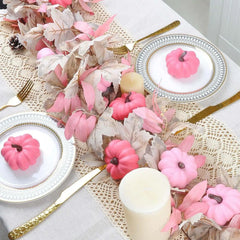 YICKYUE - Fall Garland for Mantle 5.7ft Pink Pumpkin Garland Halloween Decorations Decorative Thanksgiving Wreath for Window Fireplace