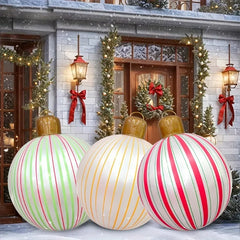 YICKYUE - 3pcs Giant Inflatable Striped Christmas Balls 58cm PVC Xmas Decorative Balloons for Christmas Porch Lawn Yard Decoration Gifts