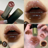 YICKYUE - Chocolate Brown Jelly Lipstick Pen Mirror Water Glitter Lip Glaze Waterproof Moisturising Lipstick Transparent Shimmer Makeup