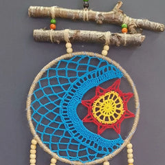 YICKYUE - Wooden Beads Dream Catcher Net Tree Branches Hand Woven Tapestry Moon Sun Wall Blanket Covered Pipeline Vintage Art Pendant 1pcs