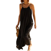 HEARUJOY - Beach Long Dress For Women Fashion Summer Casual Loose Backless Holiday Dress Sleeveless Line Ankle-length Dress