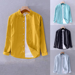 HEARUJOY - Mens Spring And Casual Stand Up Woven Shirt Pure Cotton Matching Comfortable Long Regular Cuff Men'S Streetwear Shirt