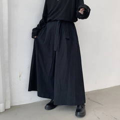 Hearujoy Vintage Men Wide Leg Pants Streetwear Lace UP Joggers Cotton Solid Baggy Casual Trousers Men 2024 Long Pants Plus Size
