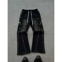 Hearujoy Contrast color splicing zipper hip-hop stretch couple casual pants American retro trendy functional street sports ins trousers