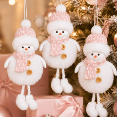 YICKYUE - 3pcs Snowman Christmas Hanging Ornament, Gray and Pink Hat Scarf Snowman Pendant with Buttons and Dangling Legs,Room Decoration