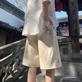 Hearujoy Vintage Embroidered Bamboo Shorts Men's Summer Casual Pants Chinese Style Buckle Trend Male Bottoms Large Size Short Pants