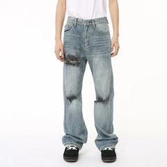 Hearujoy Summer Men's Jeans Hole Graffiti Contrast Color Menwear Straight Wide Leg Casual Male Denim Pants High Street 9C6510