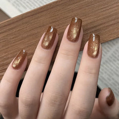 YICKYUE - 1-12PCS Autumn Maillard Tortoise Shell Gelly Amber Gel Polish Crystal Gold Cat Eye Nail Polish Brown Nails Gold Nails