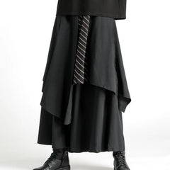 HEARUJOY - Mens Dark Style Double Layer Irregular Skirts 2024 New Genderless Casual Fashion Youth Loose Solid Color Wide Leg Pants Unisex