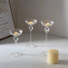YICKYUE - European High Footed Striped Candle Holder Romantic Candlelight Dinner Candle Holder Home Wedding Party Decoration Ornament