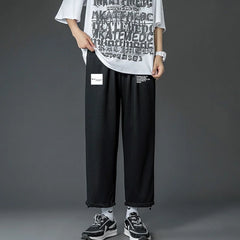 HEARUJOY - Autumm Winter Oversized Loose Casual Letter Printing Straight Sweatpants Male Elastic Midi Waist Trend Fashion Pants Men